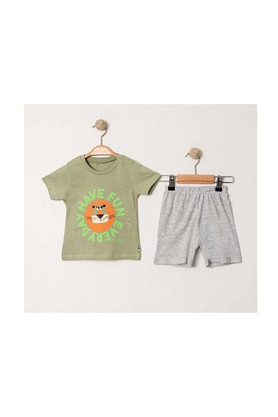 TRENDİMİZBİR Have Fun Tiger Printed Baby Boy Summer Top and Bottom Set – Khaki
