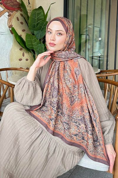 lamelif Retro Pattern Soft Shawl Brown