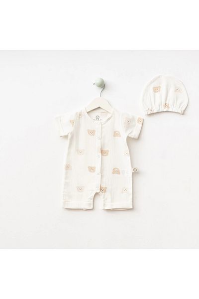 limebabies طقم بذلة من القطن بنسبة 100% منقوشة على شكل دمية دب من الموسلين