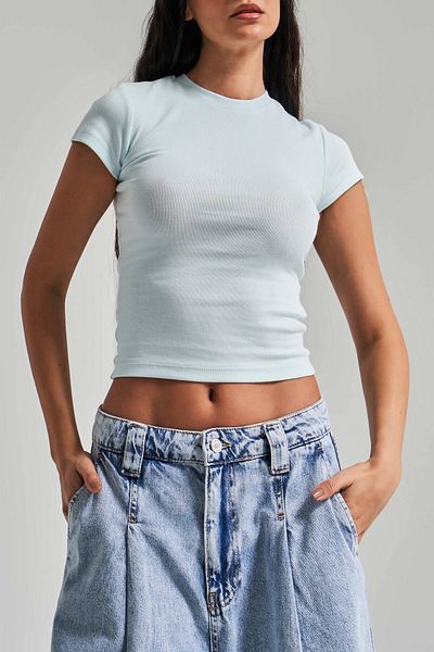 its basic Body de bază pentru femei Baby Blue Color s5-110 țesătură super elastică 100% bumbac cu decolteu
