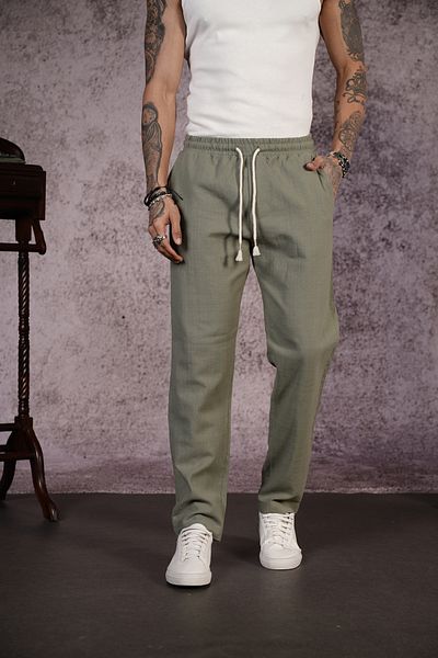 Butik TREND BIZ Παντελόνι με κανονική εφαρμογή από λινό ύφασμα Lycra με ελαστική μέση και κορδόνι