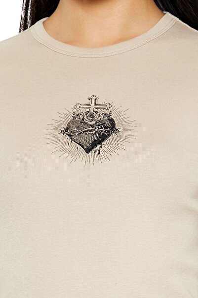 Forever 21 Dikenli Kalpli Baskılı Baby Tee Tişört