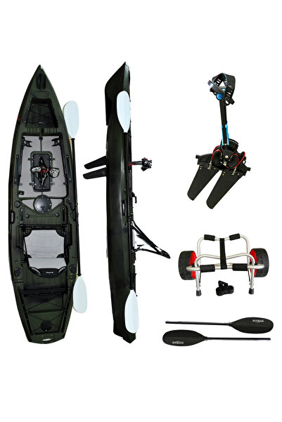 Poyraz Marine Pedallı Avcı Kanosu Profesyonel Fin Pedal Sistemi Yeşil Kano 335x88x34