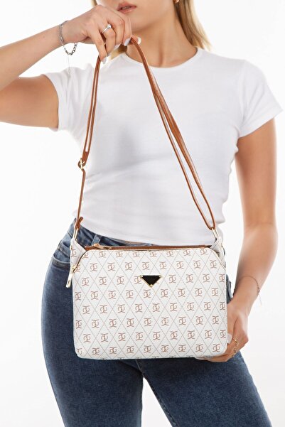 Newish Polo Geantă de umăr încrucișată cu curea lungă cu model alb pentru femei