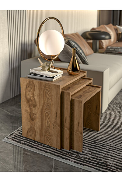 PDMPOİNT DOLAP MARKET Antik3'lü Zigon Sehpa Kare Sehpa Takımı Modern- Ahşap D...