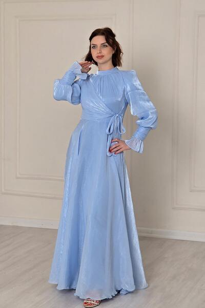 Yonca Moda Evi Bebe Mavisi Ön Detaylı Kollar Fırfırlı Abiye 4805