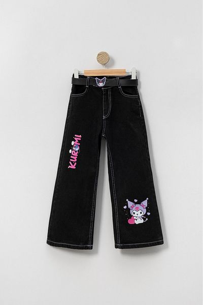 Aymini kids Kuromi Girls' Digital Printed Jeans with Belt