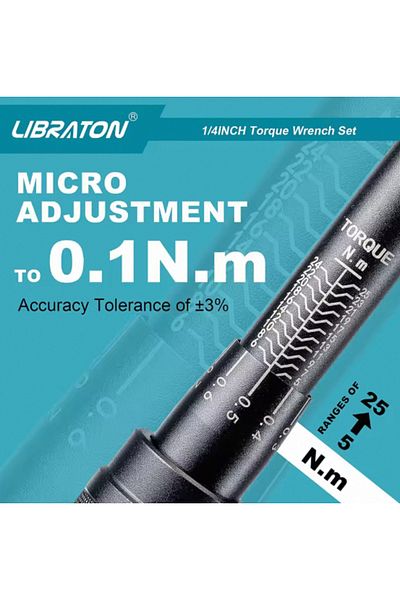 Choice Torque Wrench 14Pcs Libraton Bike Torque Wrench 1/4'', 5-25Nm, 0.1Nm Micro, Drive Click Torque Wrenc