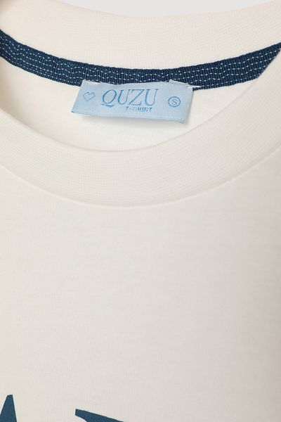 Quzu Text Printed Cup Detailed T-Shirt Ecru