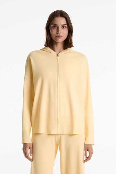 Oysho Long hooded knit jacket with rib detail