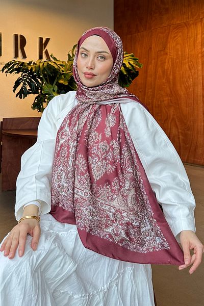 lamelif Retro Pattern Soft Shawl Claret Red