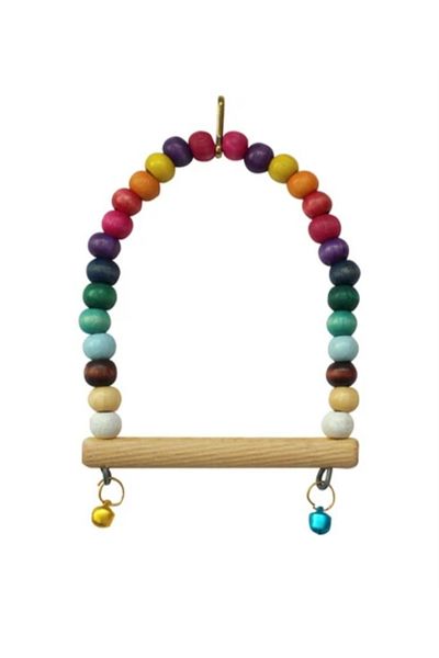 aliceshop Natural Wooden Beaded Swing with Bell for Budgies and Birds of Various Sizes