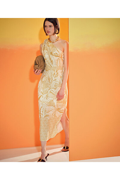 İpekyol Asimetrik kol keten elbise