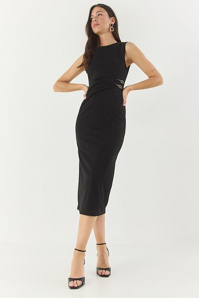 Bianco Lucci Women's Midi Length Crepe Pencil Dress with Belt Accessories 60283316