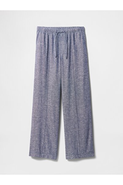 GAP Kadın Mavi Mid Rise Keten Karışımlı Pull-On Wide-Leg Pantolon