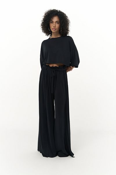 MAİ COLLECTİON Nell Black Crop T-Shirt Pants Set