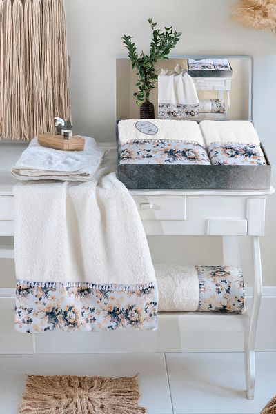 My Catherine Boxed Patterned 100% Cotton Premium Towel Set (50X90Cm & 70X140Cm) - High Weight Luxury Bath Towel