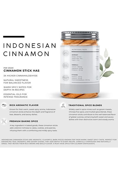 AWAFI MILL Indonesian Cinnamon Sticks | Natural Whole Quills - Bottle of 100 gram / 3.5 Oz