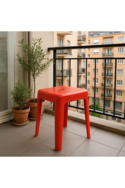 Saban Tabure Sağlam Plastik Kırılmaya Dayanıklı Bahçe, Balkon ,Banyo Kırmızı