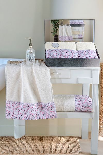 My Catherine Boxed Patterned 100% Cotton Premium Towel Set (50X90Cm & 70X140Cm) - High Weight Luxury Bath Towel