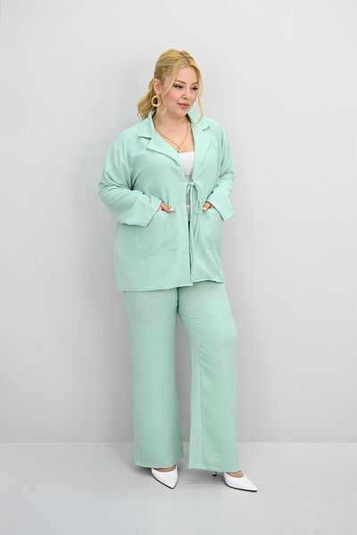 Koza Butik Women's Large Size Tie-Up Loose Wide Leg Bottom-Top Suit 8195-25