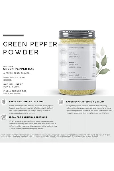 AWAFI MILL Green Pepper Powder | Fine Ground Green Pepper - Bottle of 100 gram / 3.5 Oz