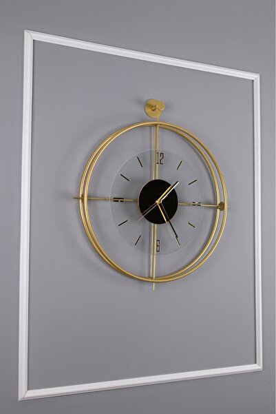 MetaQuartz Aksesuar Büyük Boy Laviento Gold ( Şeffaf Cam ) Led Yok Modern Dekoratif Metal Cam Ayna Duvar Saati