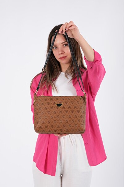 Newish Polo Women's Monogram Patterned Long Strap Cross Shoulder Bag – Tan- New226