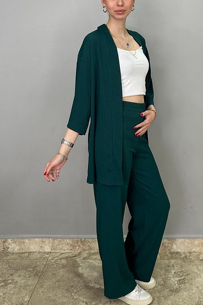 Tam Moda Women's Emerald Green Palazzo Trousers - Kimono Set