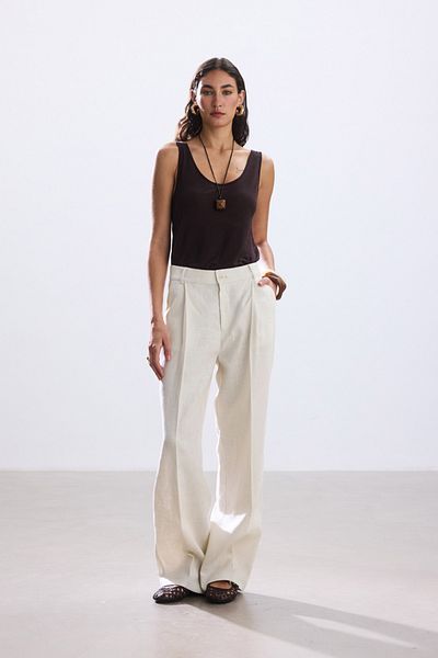 BE BLUE Stone Plissed Linen Pants