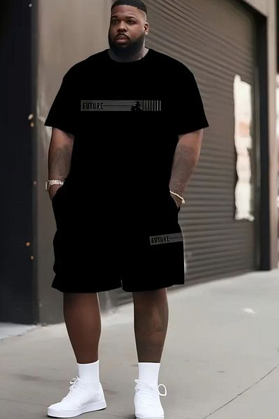 NO 601 Men's Black T-Shirt Black Shorts Future Large Size Oversize Set