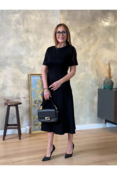 DRESSIFY WOMEN’S FASHION Γυναικείο κοντομάνικο φόρεμα με λαιμόκοψη μίντι βισκ...
