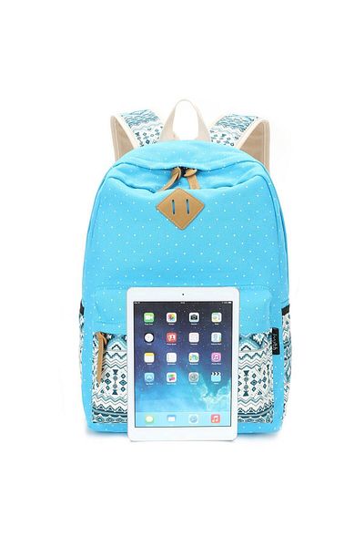 fulina 3 in 1 New Style Printed Zipper Students Canvas Backpack Set,Blue