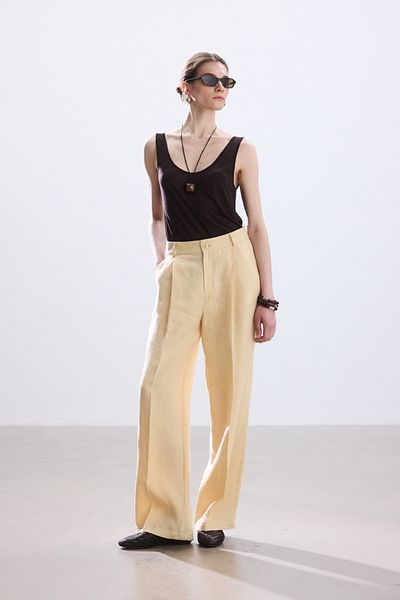 BE BLUE Butter Plissed Linen Pants