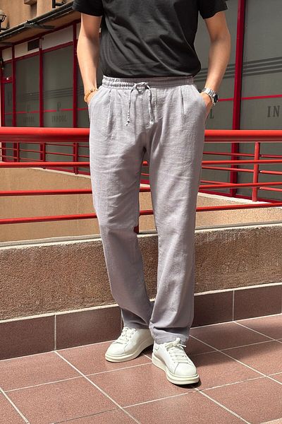 inpool Male, Elastic Waist, Wide Cut, Linen Webbing, Cotton, Pleated Pants 302