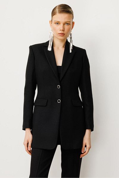 Moda İlgi Modailgi Mono Collar Two Button Long Jacket Black