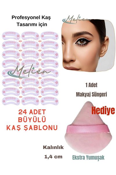 Melien 24Pcs Reusable Eyebrow Template Shaper Eye Face Makeup Sponge Kit Eyebrow Molds