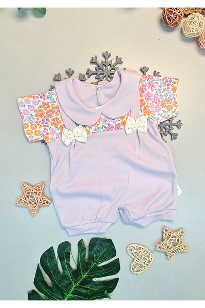CemBebe Baby girl floral bow romper with bottom snap closure