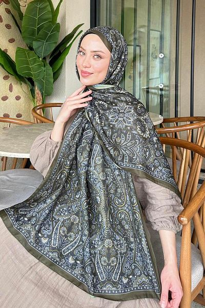 lamelif Retro Pattern Soft Shawl Khaki