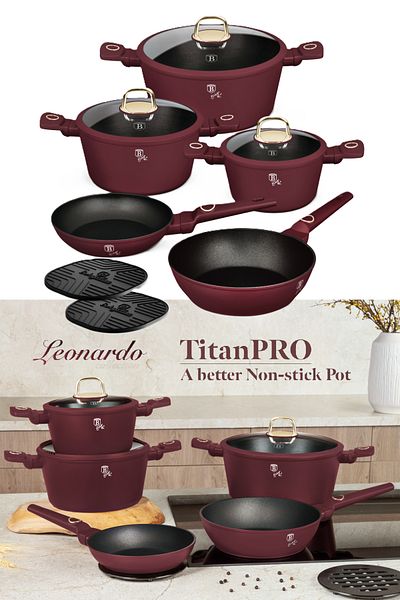 Berlinger Haus 10 Pcs Cookware Set Titanpro Nonstick, Induction, Pots Pans Leonardo Collection