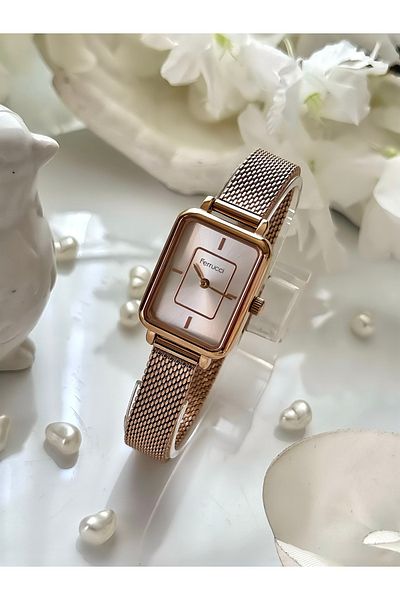Ferrucci Ferrucci̇-(Rose Color)Wicker Cord Minimal Case Women's Wrist Watch