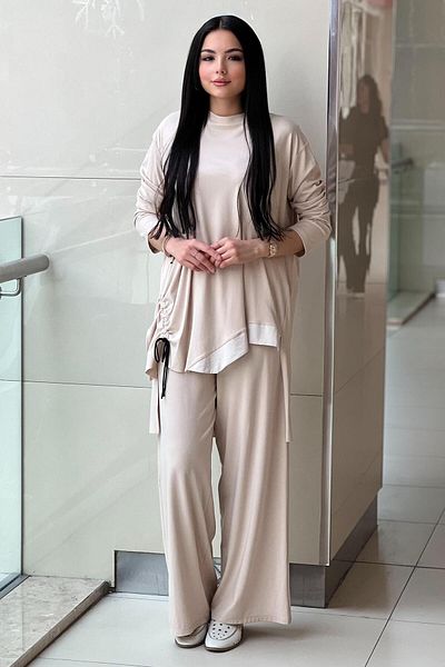 Ceremony Tunic Drawstring and Dubai Detail Wide Leg Trousers Suit