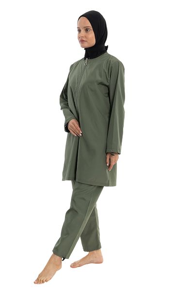 LEOMA Fully Covered Water Repellent Quick Drying Side Adjustable Parachute Fabric Zippered Hijab Swimsuit