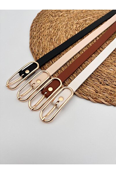Descoin Set de 4 curele subțiri lungi cu cataramă aurie pentru femei, curea p...