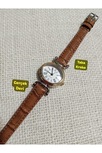 Brality ساعة يد نسائية بسوار من الجلد الحقيقي. علبة ذهبية بيضاوية صغيرة الحجم...