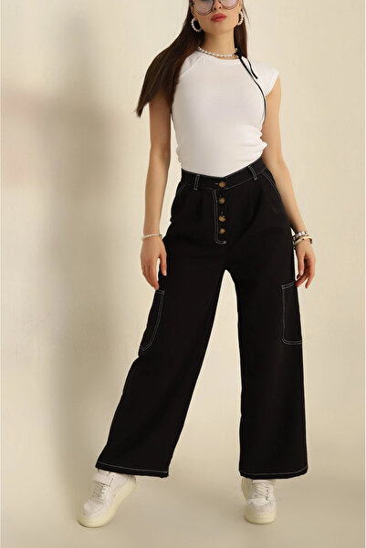 mj style Women's High Waist Wide Leg Fabric Trousers
