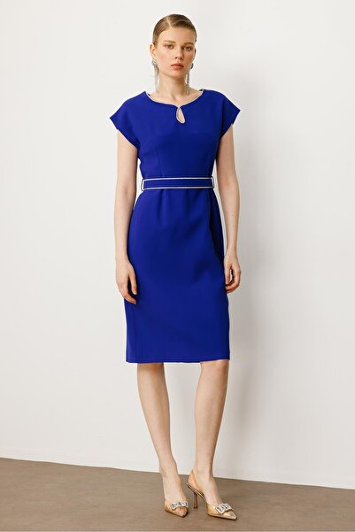 Moda İlgi Modailgi Yakası Şerit Taş Detaylı Elbise Saks