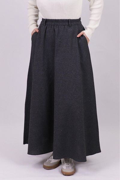 ilmek 24073 Buzunar din țesătură de bumbac Fusta clopot cu talie elastică afumată
