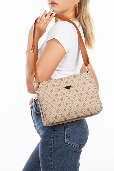 Newish Polo Women's Monogram Patterned Long Strap Cross Shoulder Bag – Beige