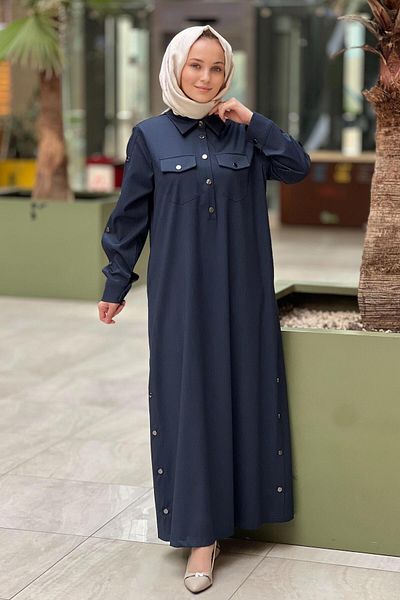 Nuss Dress with Button Detail on Sleeves and Hem